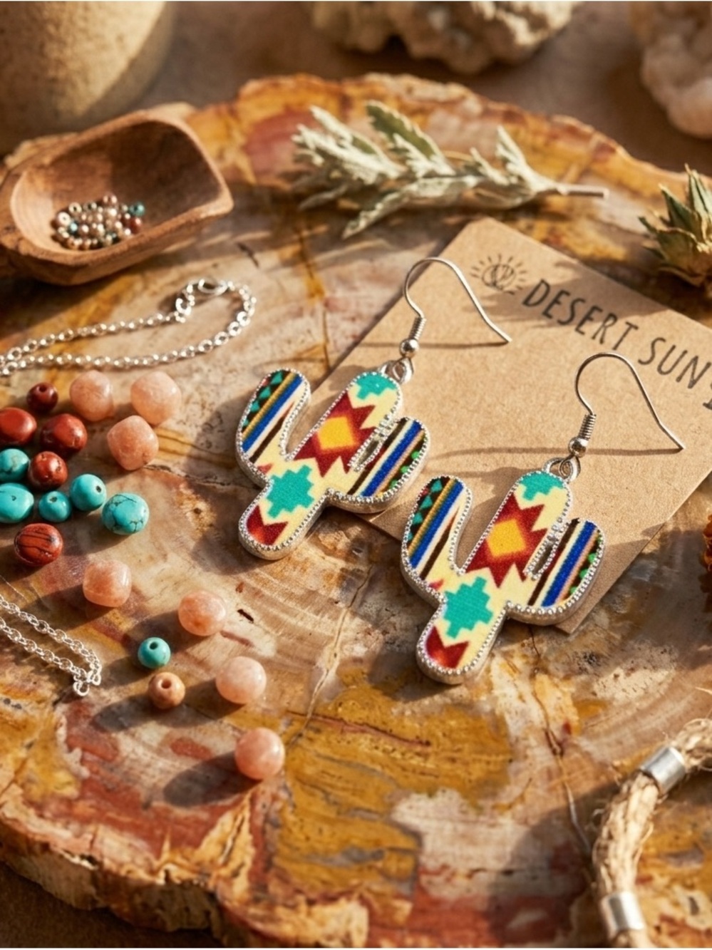 Cactus earrings southwestern boho dangle Aztec tribal desert jewelry